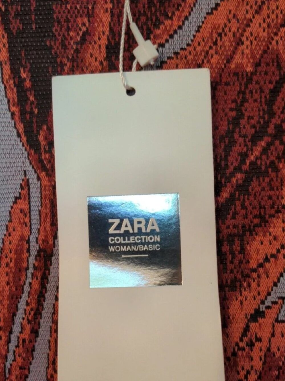 Zara Burgundy Grey Coral Leaf-Print Midi Shift Dress Size Small NWT - Picture 8 of 9